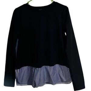 Ann Taylor Women’s Navy with Blue & White Stripe Long Sleeve Twofer Top Size-SP
